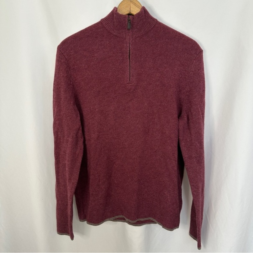 Black Brown 1826 Sweater Mens Large Lambswool Blend Quarter Zip Pullover Maroon